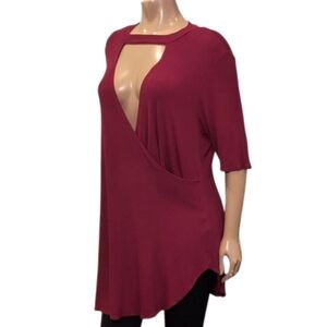 CRAVE FAME By Almost Famous Faux Wrap Top Short Sleeve Cut Out Vneck Ribbed
